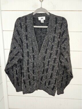 Vintage 90s JED medium grey & black oversized cardigan sweater